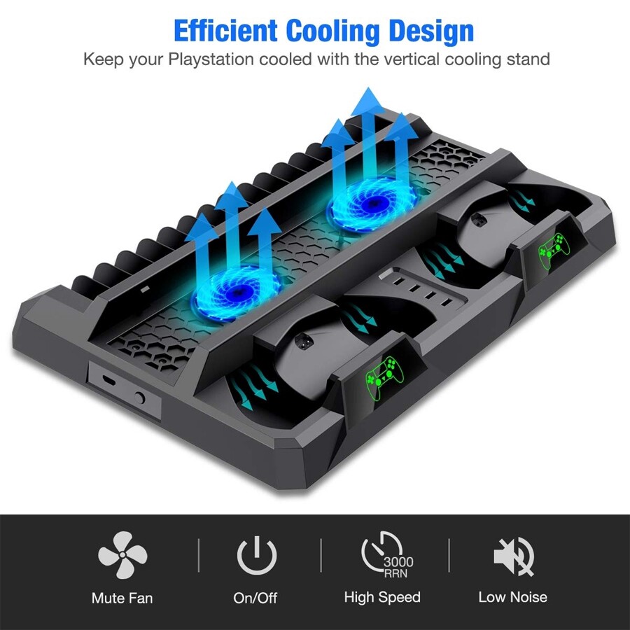 PS4/ PS4 Pro/ PS4 Slim Giao Diện Điều Khiển Dọc Đứng 2 Điều Khiển đế sạc 2 quạt tản nhiệt 16 Trò Chơi Lưu Trữ Cho Sony PlayStation 4