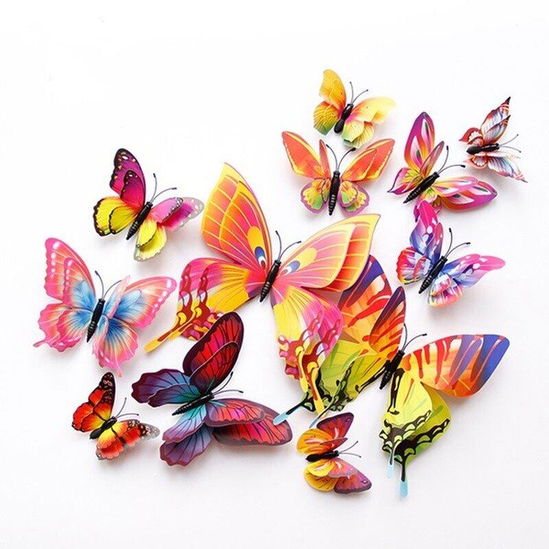12Pcs Double layer 3D Butterfly Wall Sticker on the wall Home Decor Magnet Fridge stickers
