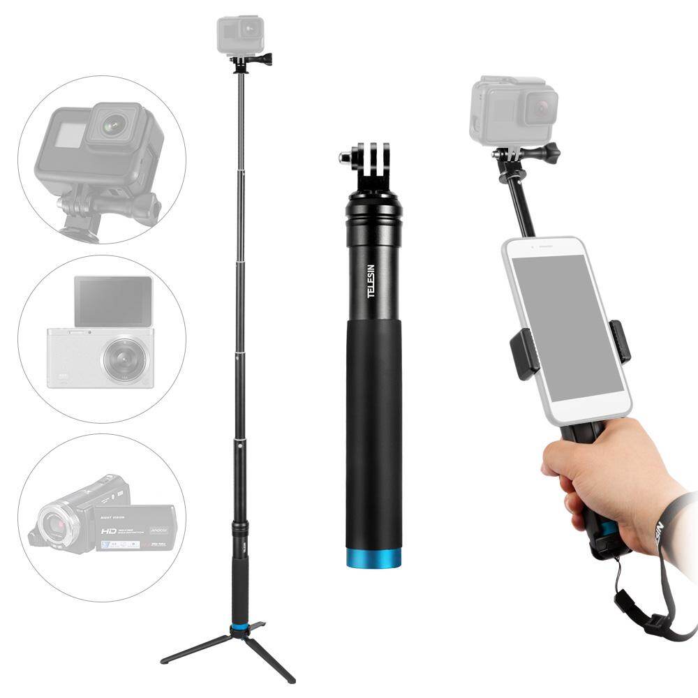 TELESIN Gậy Chụp Ảnh Tự Sướng Cầm Tay Có Thể Mở Rộng Cột Điều Chỉnh Hợp Kim Nhôm, Có Chân Máy, Giá Đỡ Điện Thoại Di Động Dành Cho Máy Ảnh Hành Động Điện Thoại Thông Minh