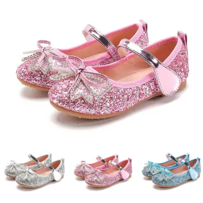 Kingstar123 Kids Girls Sequined Crystal Sandals Flat Shiny Bow Banquet Princess Shoes Summer