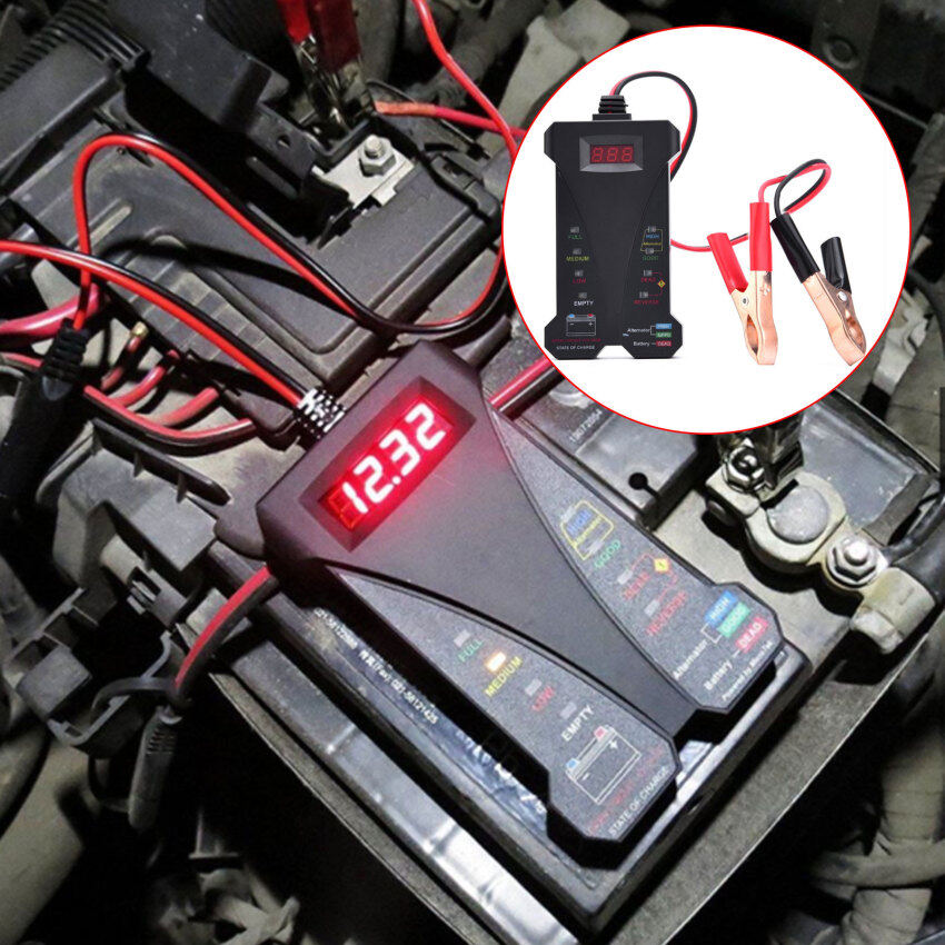 12V Digital Display Battery Alternator Tester Display Volt Check Car Motorcycle Tool Voltmeter and Charging Test System Analyzer Diagnostic Tool