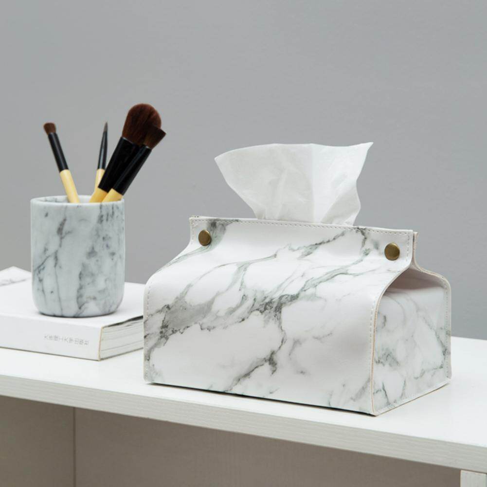 Nordic Style Marble Tissue Box Case Pouch Leather Home Car Napkin Paper Towel Container