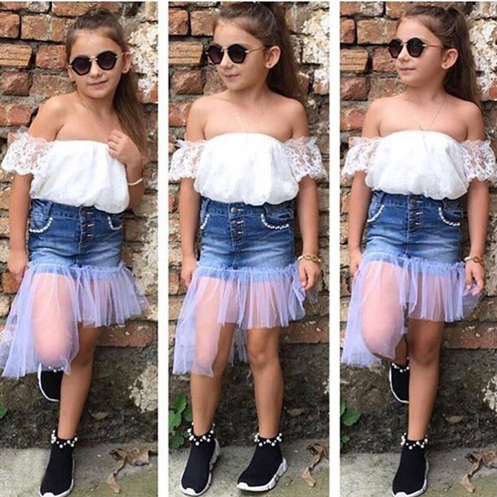 Toddler Baby Girls Lace Solid Off Shoulder Tops+Leopard Print Pants Set Outfits