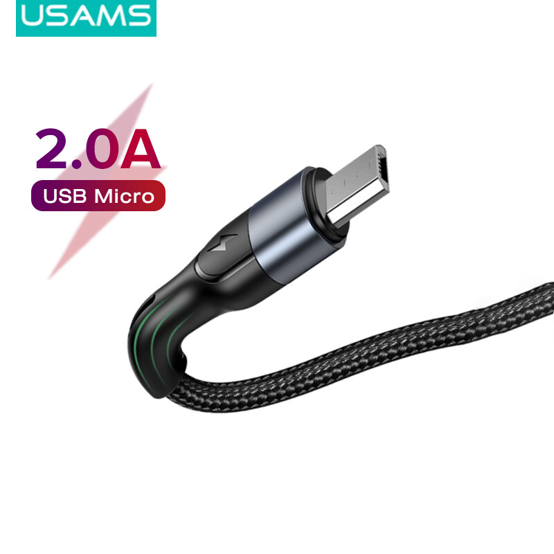 USAMS Cáp dữ liệu sạc nhanh Micro USB Cáp sạc USB A sang Micro Cáp sạc hợp kim nhôm 1M cho Xiaomi Huawei Samsung Oppo Vivo ASUS