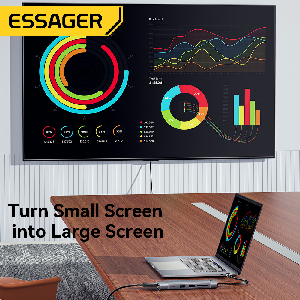Essager Bộ chia USB Type-C Với Đĩa Chức Năng Lưu Trữ 8 Trong 1 USB C Để ổ SSD SATA HDD Máy Tính Xách Tay trạm dock PC Đối Với MacBook Pro Không Khí M1 M2