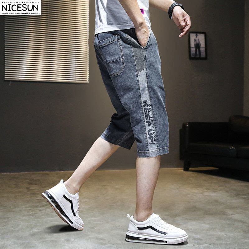 Three Quarter Denim Short Pants for Men Summer Thin 2023 New Loose Panties Trendy Brand Large Straight Cargo Pants