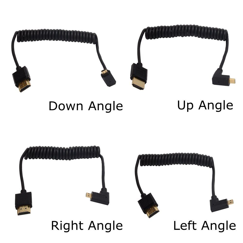 OD 3.2mm Up Down Right Left Angle Mini HDMI-compatible 2.0 Micro HDMI-compatible Super Soft Thin stretch Spring Curl Cable 30cm