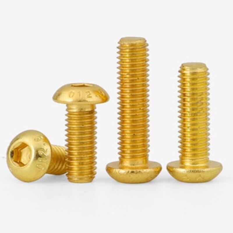 10 20pcs g12.9 iso7380 steel with titanium plating gold hex screw m2 m2.5 m3 m4 m5 hex socket titanium plating glod head screw