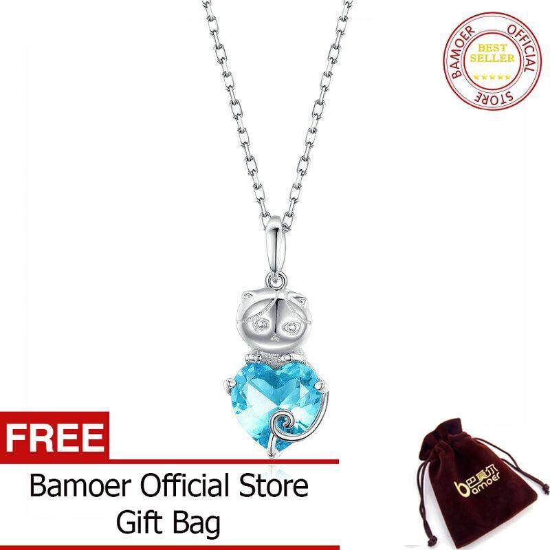 BAMOER MẠ Cát Dây Chuyền Nữ Bạc 925 Xanh Dương Đính Đá Cubic Zirconia Liên Kết Dây Chuyền Vòng Cổ Trang Sức Nữ SCN331