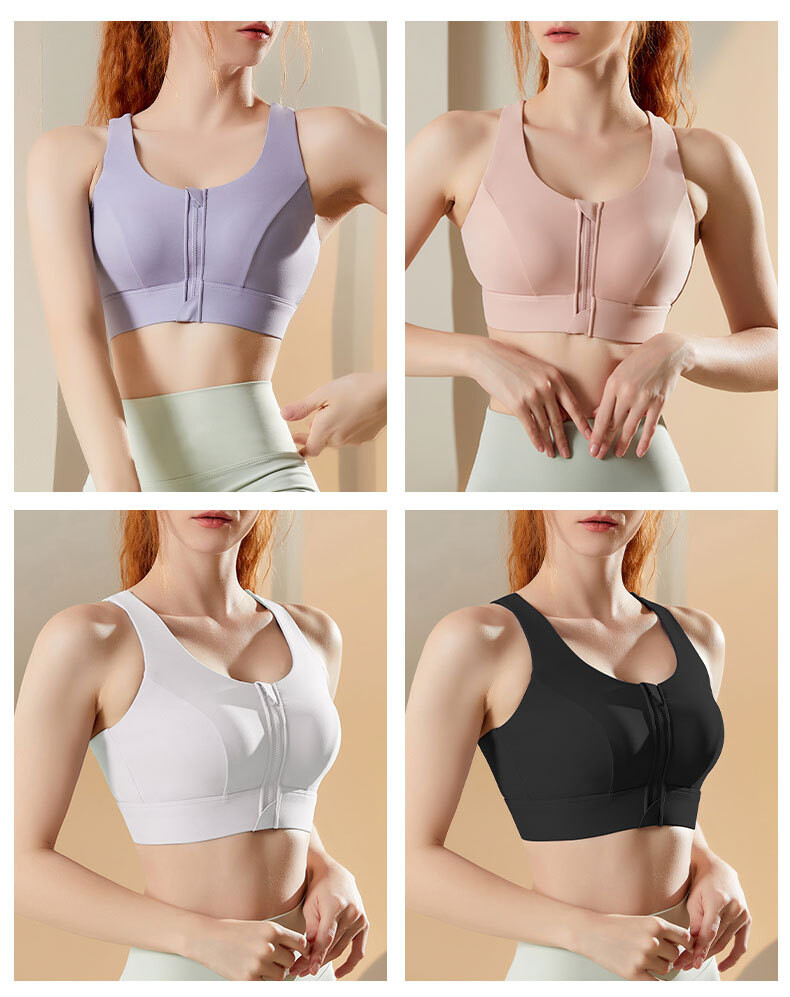 SUPERFLOWER Women's High Support Sports Bra with Front Zipper and Fixed Chest Pads for Running Yoga Fiess_voghion.com