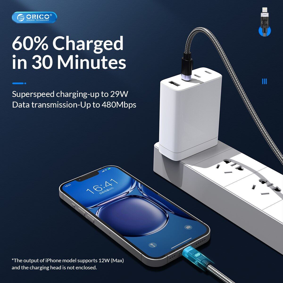 ORICO Bộ Sạc PD 29W USB C Sang Cáp Lightning MacBook USB C Nhanh Sạc Điện Thoại iPhone Type C Cáp Cho iPhone 13 12 Pro Max