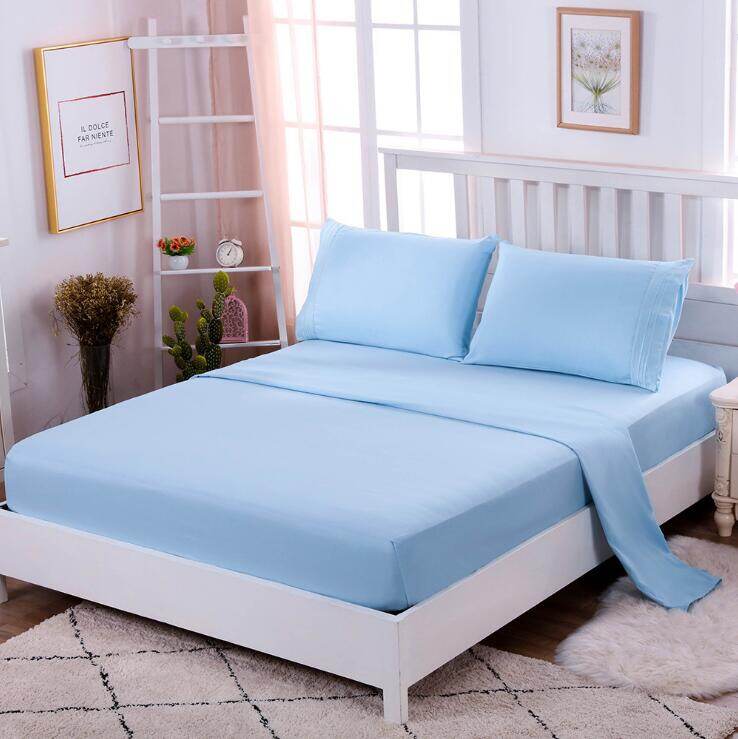 4 Cái/bộ Ga Trải Giường Vừa Vặn Vỏ Gối Màu Trơn