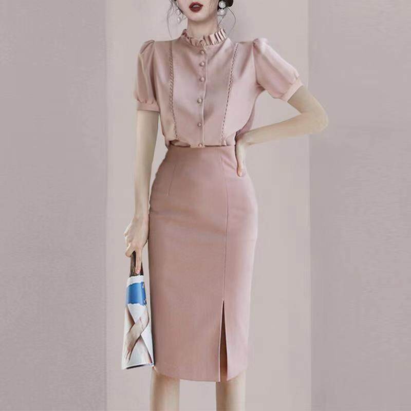 Feminine age-reducing OL advanced suit skirt 2023 spring new shirt split hip skirt two-piece set