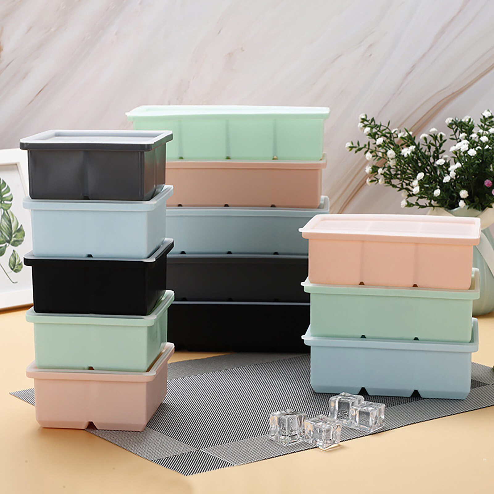 Terylin Silicone Ice Cube Tray DIY Transparent Lid Thickened Interlayer 4/6/8 Grids Ice Cube Making Tool Kitchen Supplies Ice Cube Tray