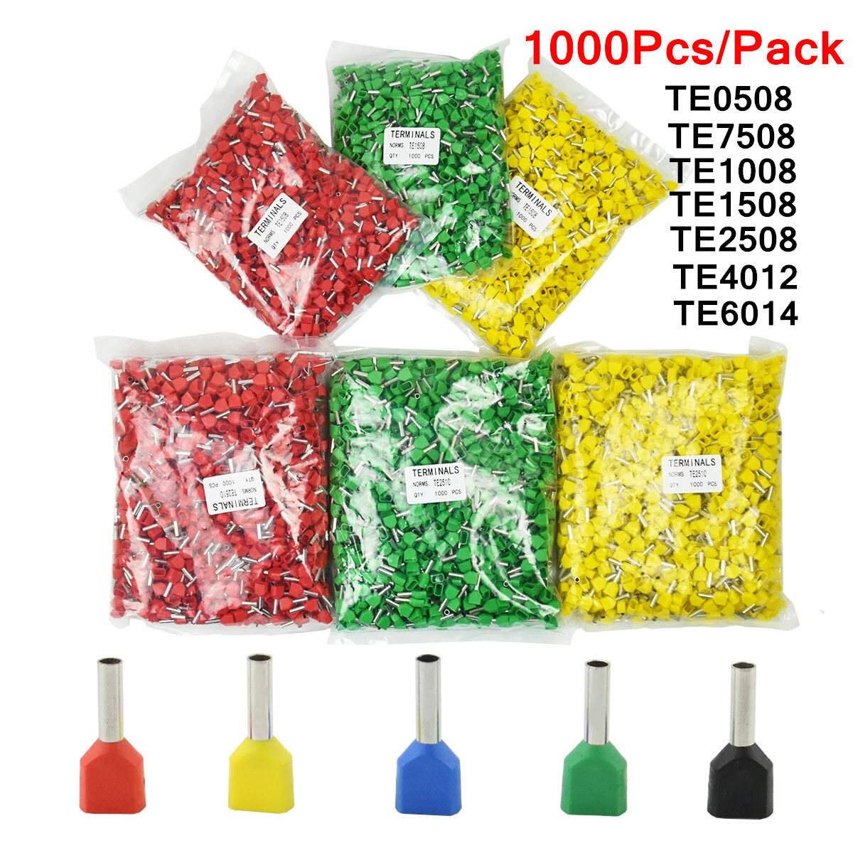 1000Pcs/Pack Wire Ferrule End DoubleWire TubeType Insulated Crimp