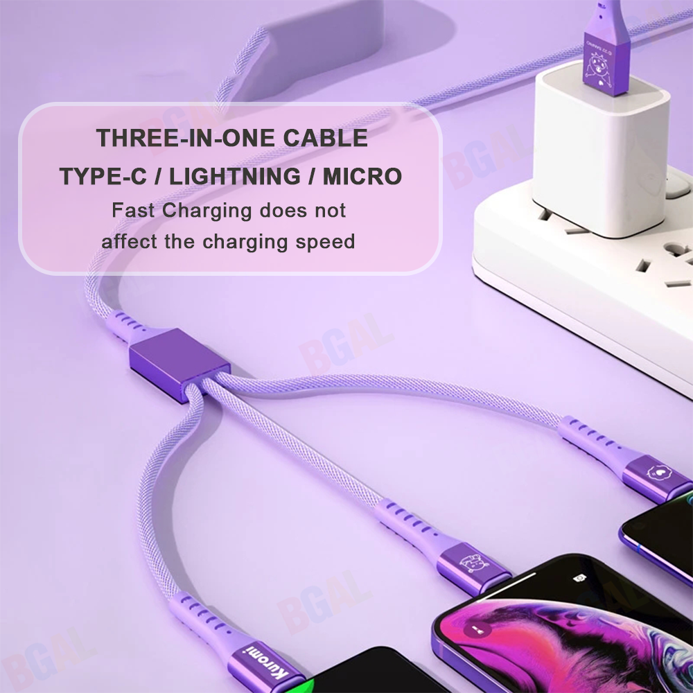 100% Authentic Sanrio Hello Kitty Accessories 3 in 1 Charging Cable USB Cable Type C Lightning Cable Micro USB Cable Fast Charging for iOS and Android Smartphone AQ2 SJ-705