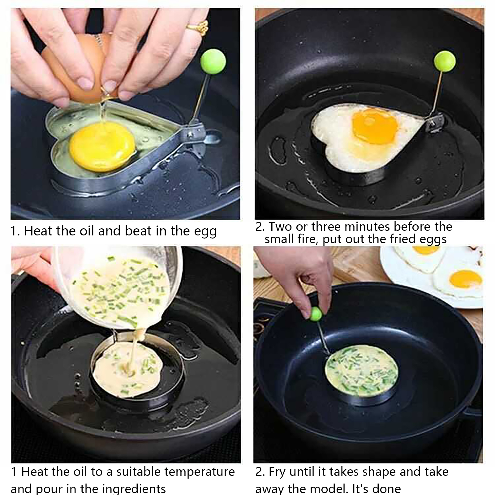Jiam Stainless Steel 5pcs Fried Egg Pancake Omelette Mold Frying Egg Cooking Tools