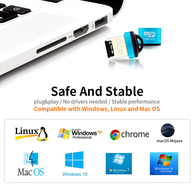 FONKEN Đầu Đọc Thẻ USB Đa Năng, Đầu Đọc Thẻ Nhớ Điện Thoại Di Động Micro SD/TF Mini Tốc Độ Cao Xách Tay
