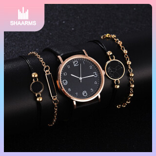 SHAARMS 5Pcs Đồng hồ nữ + vòng tay Bộ đồng hồ thạch anh thời trang XR3684 thumbnail