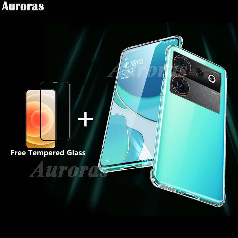 For NUBIA Z50 ULTRA Case Soft Transparent Shockproof Silicone Clear Back Cover + for Z50 Ultra Casing Cover Tempered Glass Screen Protector Film