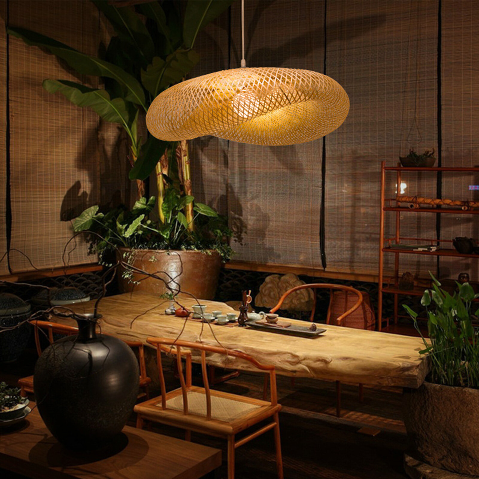 Baoblaze Bamboo Pendant Lampshade Hanging Ceiling Lamp Light Shade