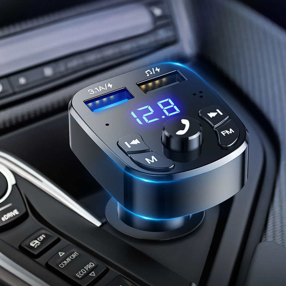 Car MP3 Player BT Wireless FM Transmitter Audio Music Stereo Dual USB Port Car Charger Support Hands-Free Calling USB Flash Drive Voltage Display