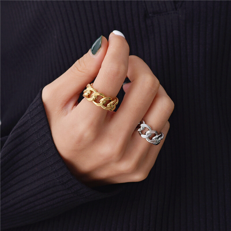 Gold Silver Color Chunky Chain Rings Link Twisted Geometric Rings for Women Vintage Open Rings Adjustable 2019 Trendy