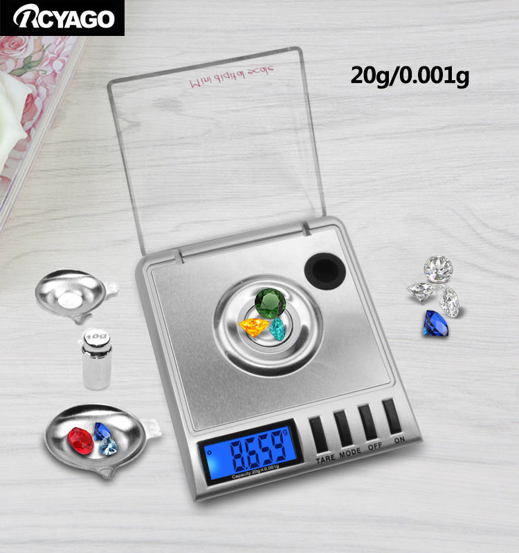 RCYAGO Digital Mini Scale 20g Jewellery Scale, 0.001g Accuracy with 10g Calibration, Mini Scale for Diamonds, Gemstone, Resin, Gold, Jewellery