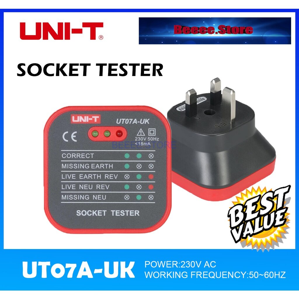 UNIT UT07AUK Outlet Socket Testers Pro Detector EU UK Plug RCD Neutral Earth Wire Circuit Plug