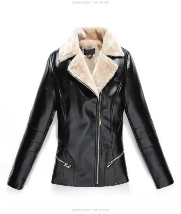 L 7xl Plus Sizes Womens Winter Leather Jacket Fur Lined Slim Pu Jackets Coat Female Moto Large Outerwear