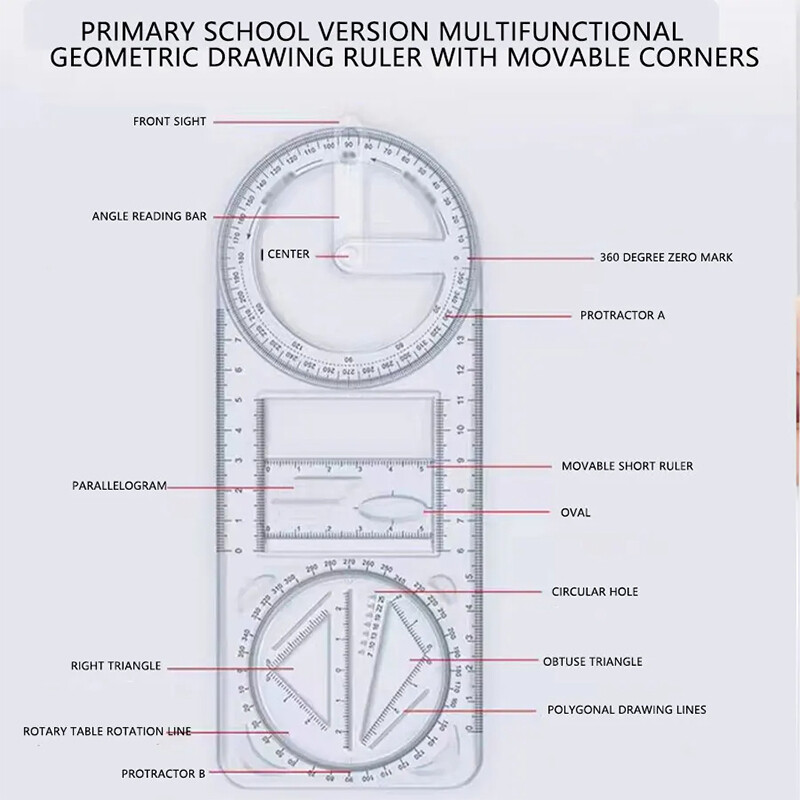 【HOMP】Handy Rotatable Multi-Purpose Ruler Set for Elementary School Students