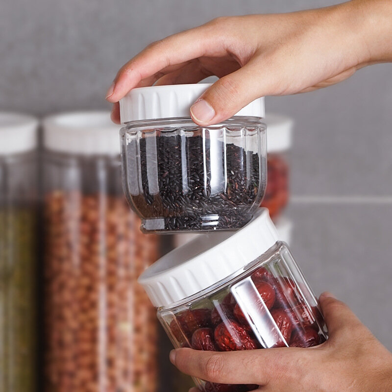 Kitchen Plastic White Food Storage Container With Lids Sealing Pot Cereal Rice Sealed Jar