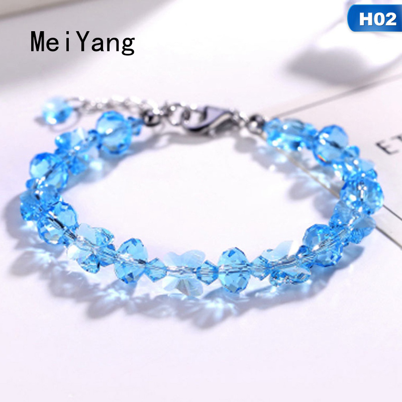 MeiYang Women Imitation Crystal Glass Butterfly Beaded Glitter Bracelet Girls Vintage Shiny Bracelet Fashion Jewelry Accessories