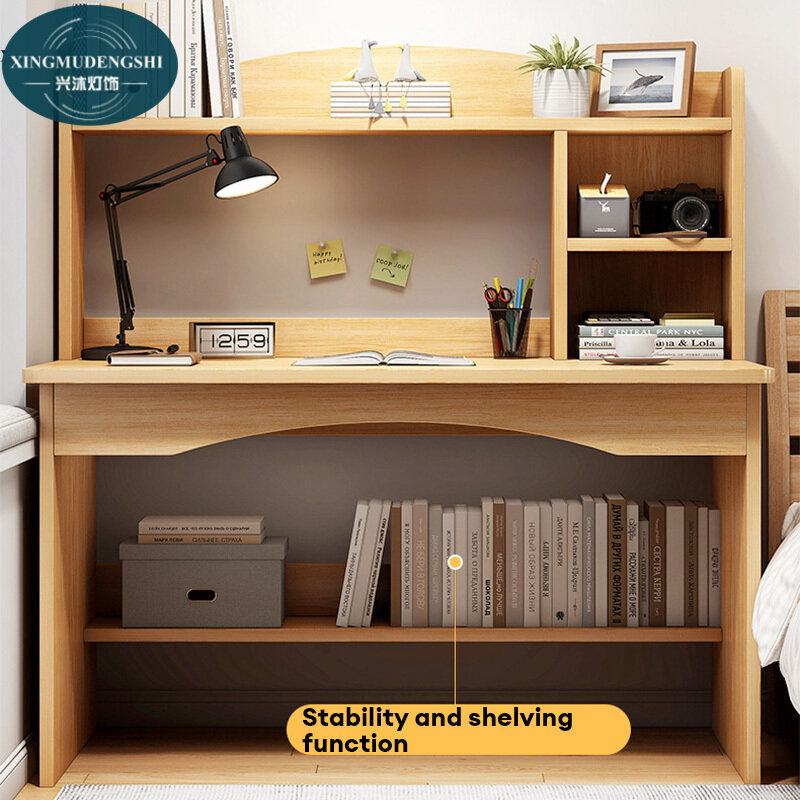 XMDS Computer desk, desktop home desk, bookshelf integrated simple student study table, bedroom study, office writing desk