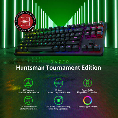 Razerคีย์บอร์ดแบบเมคคานิเคิลรุ่นฮิปฮอป,คีย์บอร์ดแบบมีสายสวิตช์แสงRGB 87ปุ่มใช้เล่นเกมสีดำ
