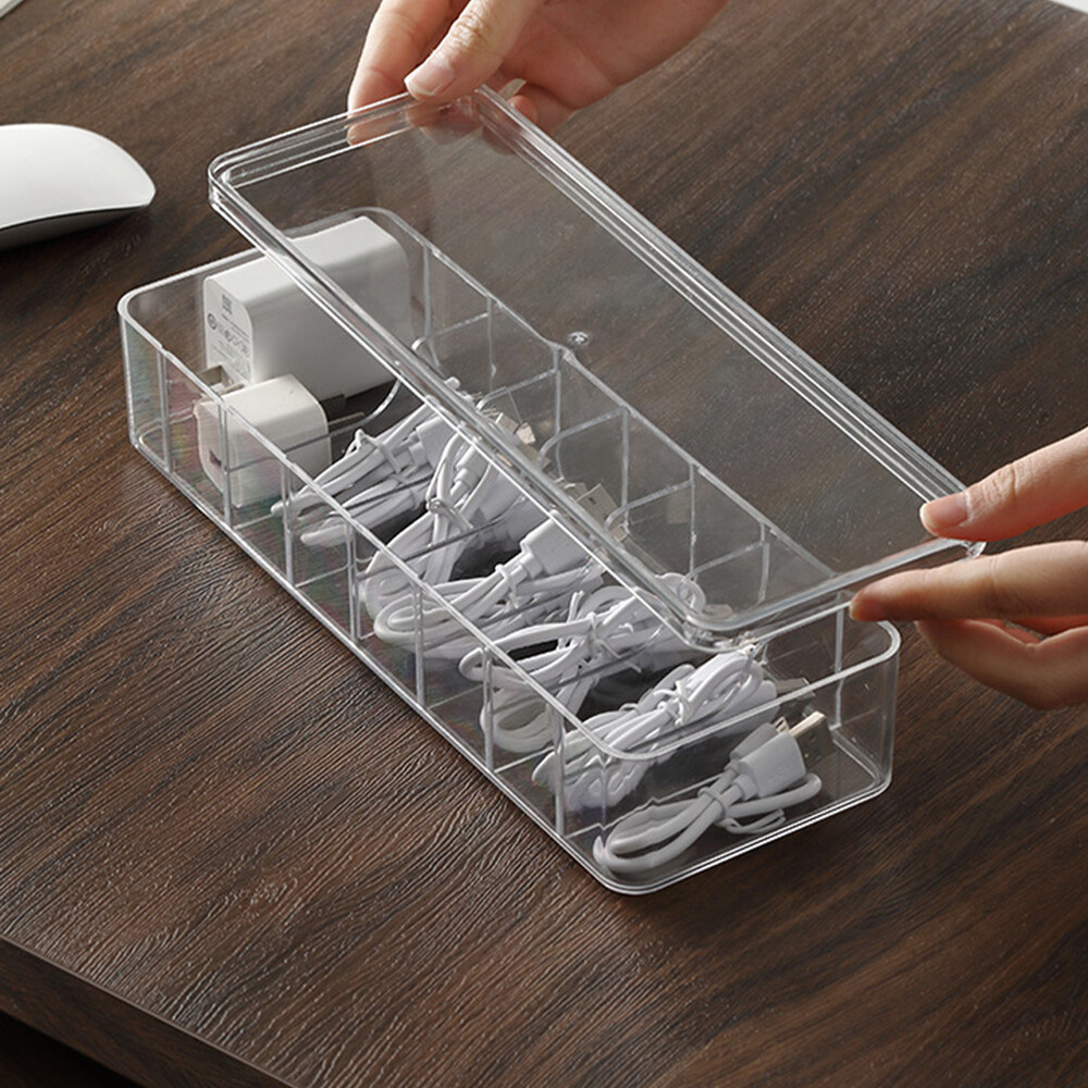 Dust-proof storage cable management box set (covered storage box + 10 straps)