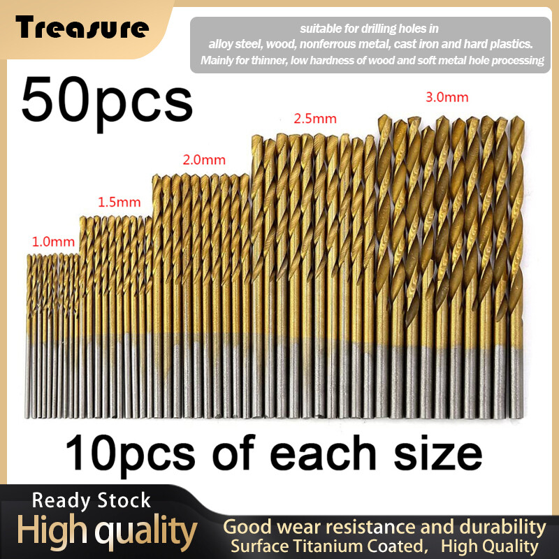[Treasure Tools] 50/100Pcs Twist Drill Bit Set, HSS Shank, Titanium Coated High Speed Steel, Mini Drill Bit, Micro Precision 1/1.5/2/2.5/3mm, Perfect for Wood, Plastic, Steel and Aluminum Alloy