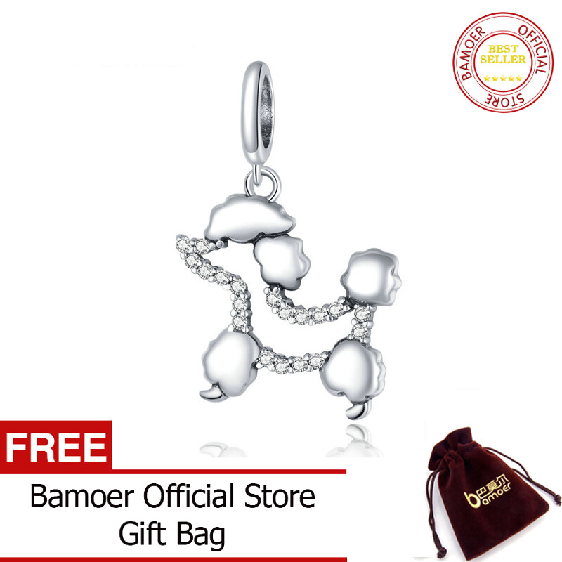 BAMOER Real 925 Sterling Silver Poodle Silhouette Pendant Charm for 3mm Snake Bracelet or Necklace DIY Jewelry Making SCC1681