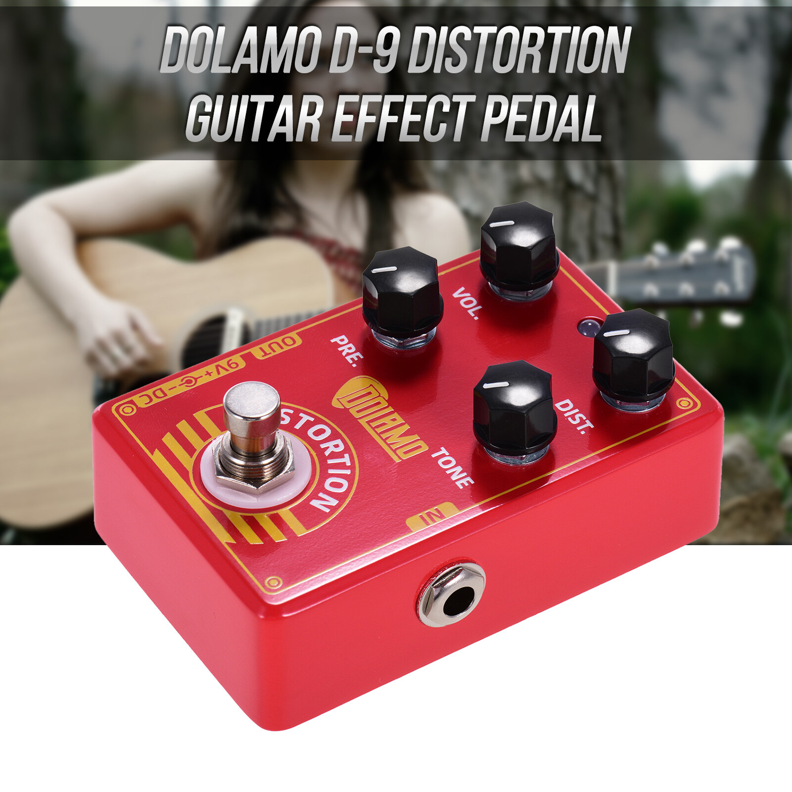 Dolamo D-9 Distortion Guitar Effect Pedal with Presence Distortion Volume Tone Controls and True Bypass Design for Electric Guitar