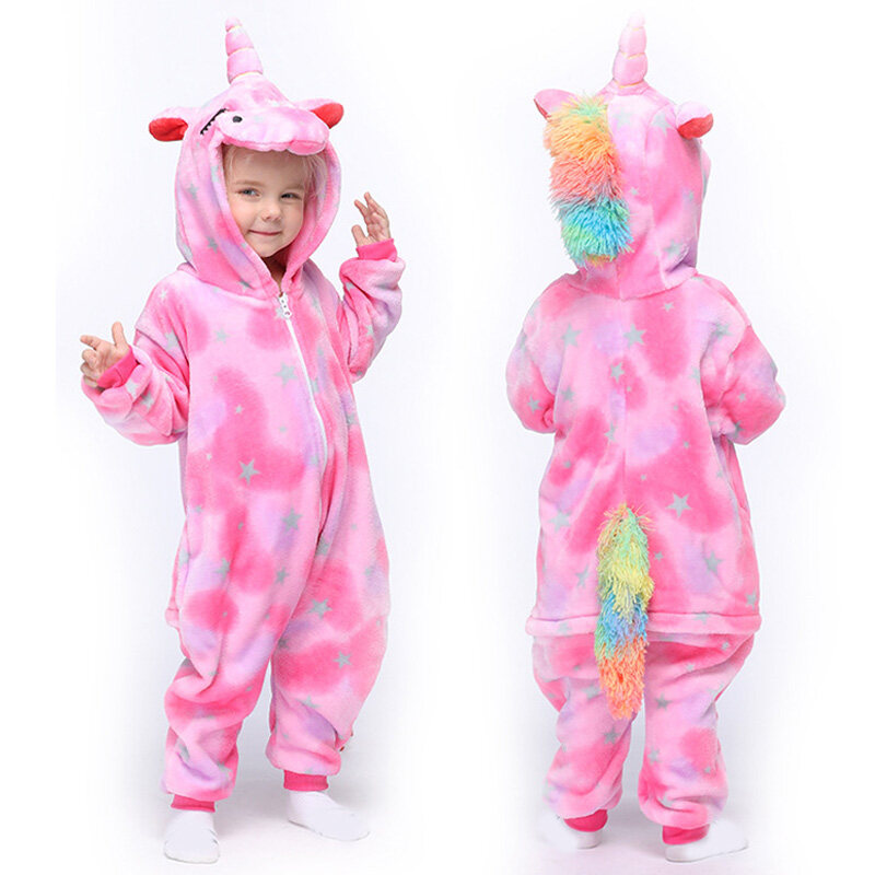 Áo Liền Quần Trẻ Em Kigurumi, Đồ Ngủ Kỳ Lân Cho Trẻ Em Vải Flanen Hoạt Hình Động Vật Trang Phục Trẻ Em, Mùa Đông Licorne Jumpsuit