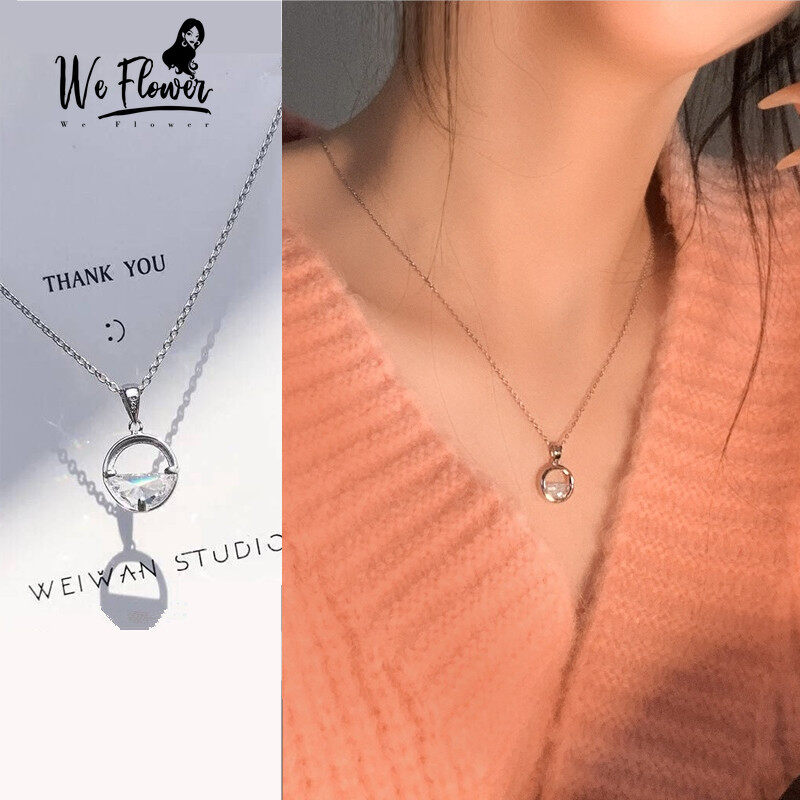 We Flower Korean Clear Spring Water Pendant Necklace for Women Girls Fashion Silver Chain Necklaces Gift Jewelry