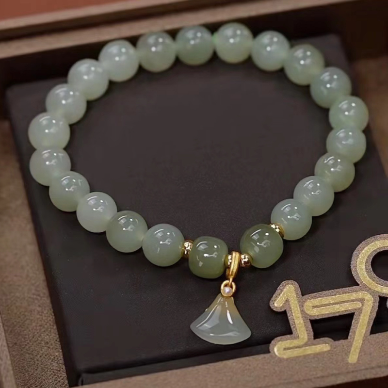 Natural Hetian Jade Beaded Tulip Bracelet For Women