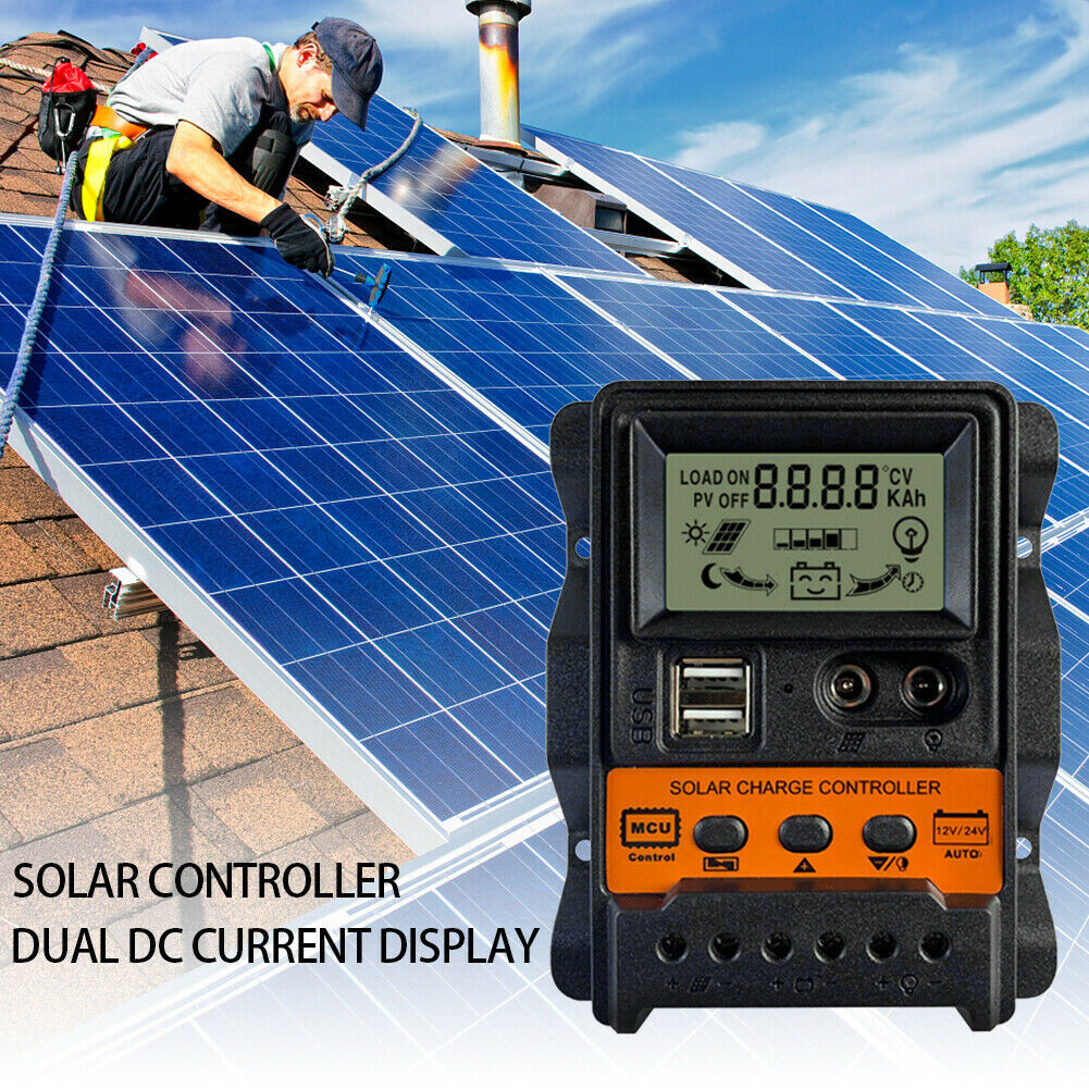 E Life Smart Store 30A 20A 10A Solar PV Battery Charge Controller 12V 24V Solar Panel Voltage Regulator LCD Display Dual USB with Load