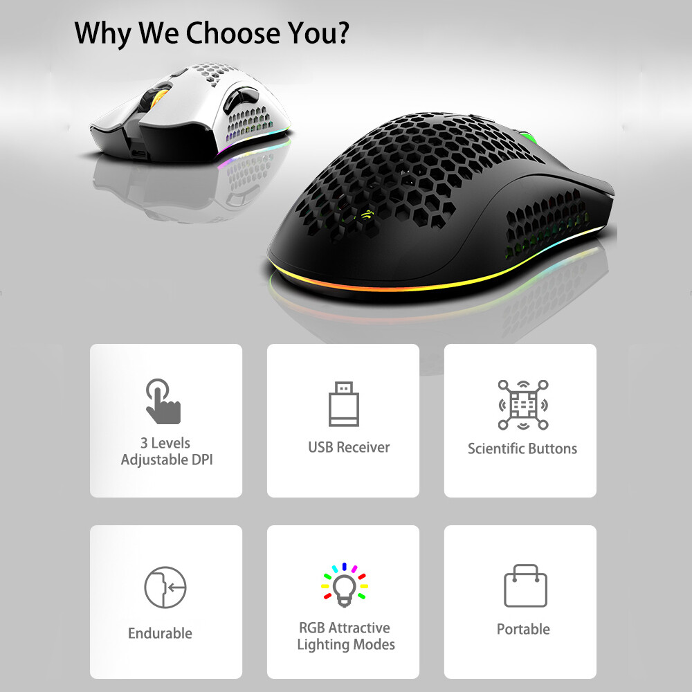 Chuột Không Dây Có Đầu Thu USB Chuột Quang RGB Chiếu Sáng Công Thái Học DPI 3 Cấp Với Bánh Xe Cuộn 2 Nút Bấm Tích Hợp 400MAh Công Suất Cao Pin Sạc Được Cho Máy Tính Xách Tay Máy Tính E-thể Thao Di Động