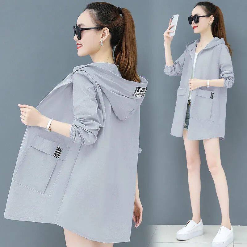 Women's Sunscreen Clothing Korean Version Medium and Long Loose Large Size Sunscreen Jacket Women's Long-sleeved Air Conditioning Shirt