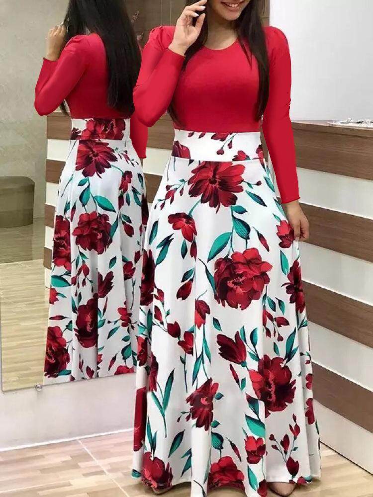 plus size floral long dresses