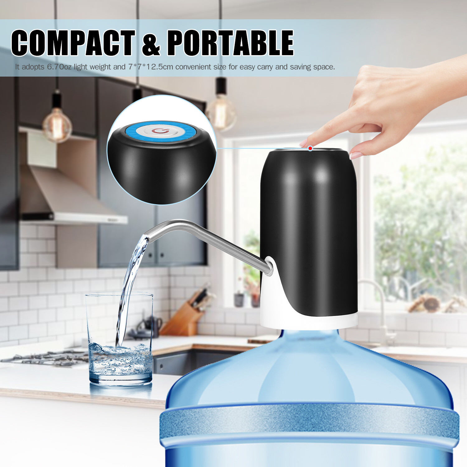 Smart Sensor Electric Drinking Water Pump Portable USB Rechargeable Automatic Water Dispenser Intelligent Water-suction Device with Indicator Light for Home Office Camping