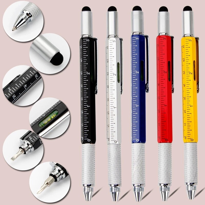 Multi-function Handheld Pen Mini Screwdriver Measure Tool Tech Ruler Screwdriver Touch Screen Stylus Spirit Level