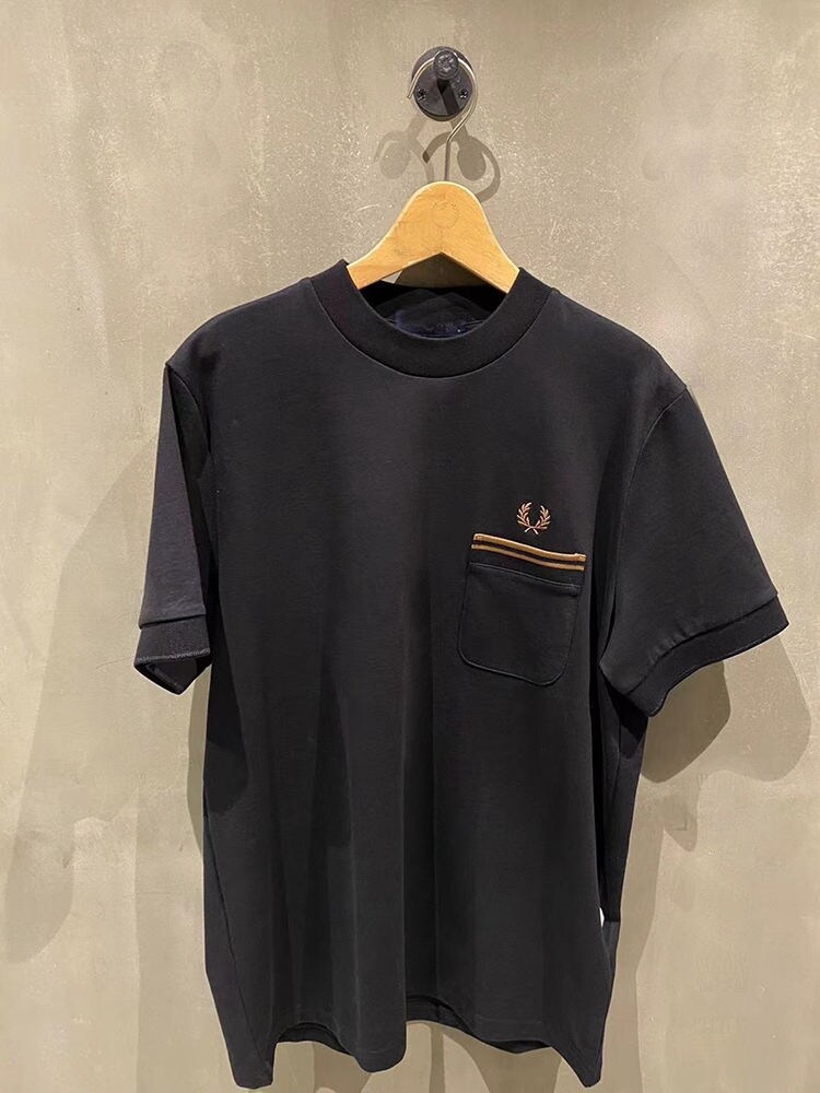 Genuine British FRED PERRY 2023 new summer FP wheat ear simple and versatile embroidered pocket short-sleeved round neck T-shirt loose cotton top trendy