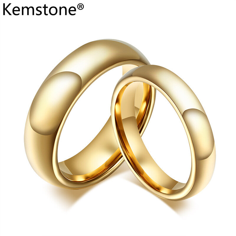 Kemstone Tungsten Steel Gold Plated Couple Rings Women Men Valentine's Day Gift